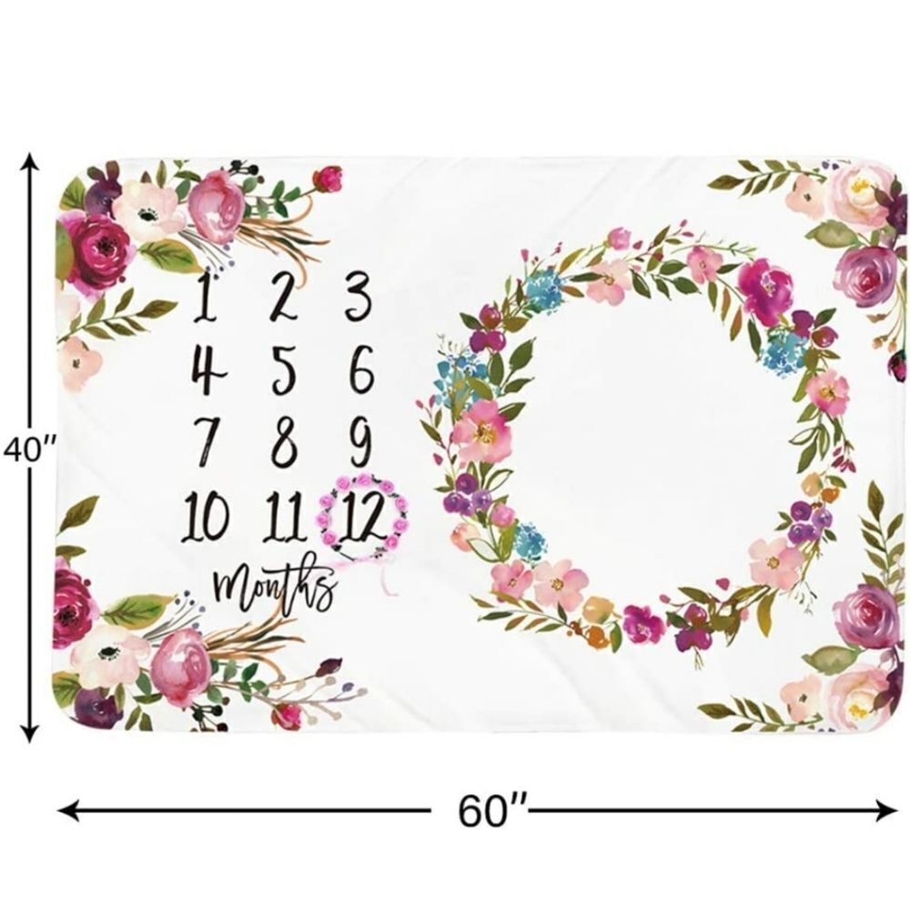 Baby Milestone Blanket Pink Floral Baby Girl White Spring - Picture 5 of 12